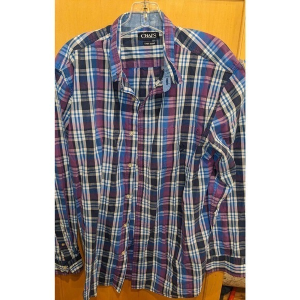 Chaps Multicolor Men's XL Button Up‎ Long Sleeve plaid Shirt Purple Blue